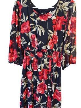 Kate and Lily Black Floral Midi Dress with Red Blooms